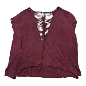 We The Free Cut Out Ripped Distressed Oversize Boho T-Shirt